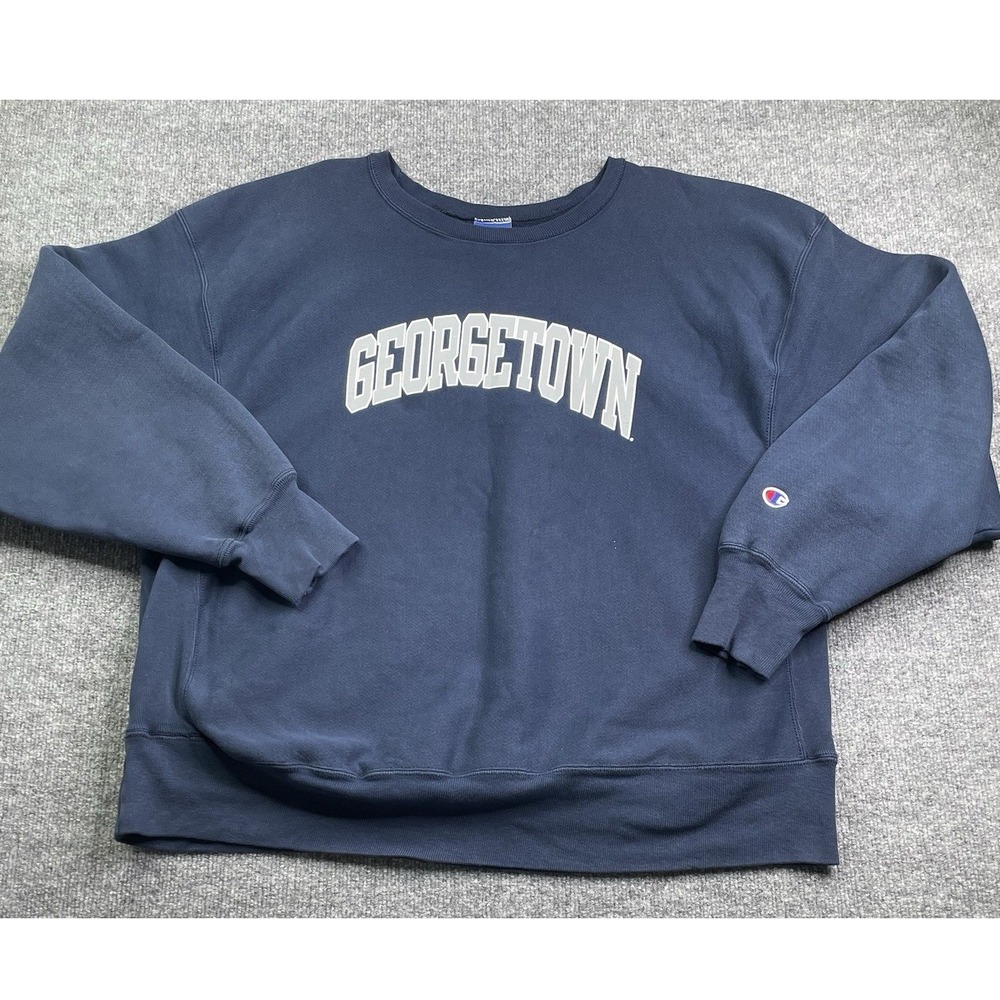 Champion Sweatshirt Mens XXL‎ Navy Georgetown Reverse Weave Pullover Crewneck